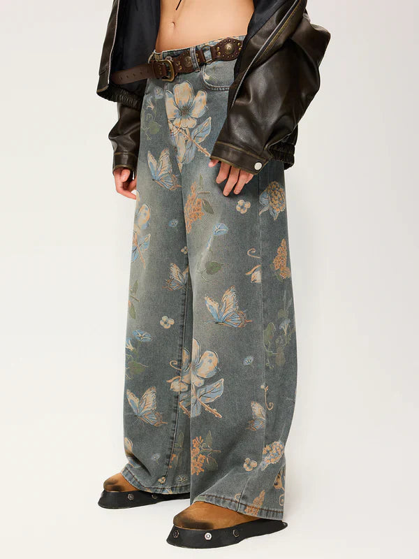 C&C PLANT FLOWER PRINT UNISEX PANTOLON
