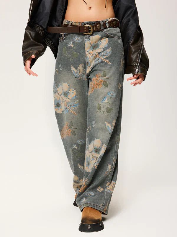 C&C PLANT FLOWER PRINT UNISEX PANTOLON