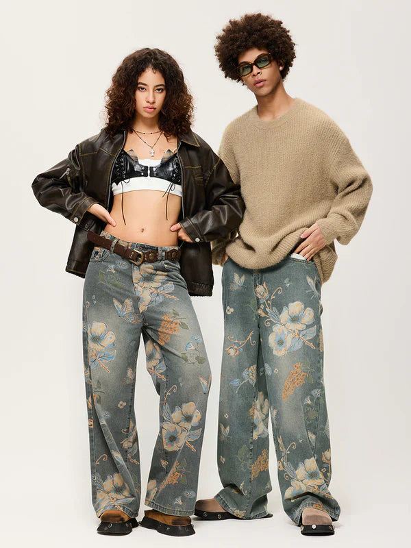 C&C PLANT FLOWER PRINT UNISEX PANTOLON