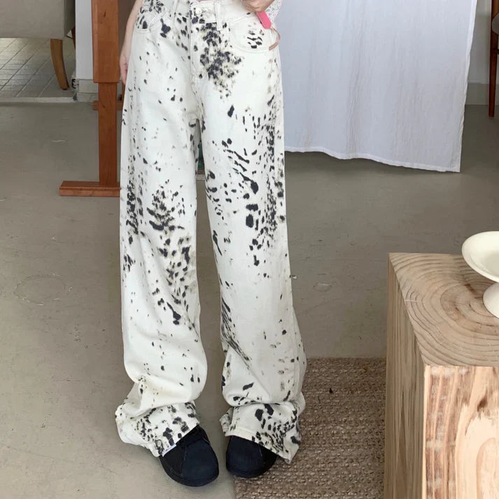 C&C BEYAZ LEOPAR BASKI STREETWEAR KADIN PANTOLON