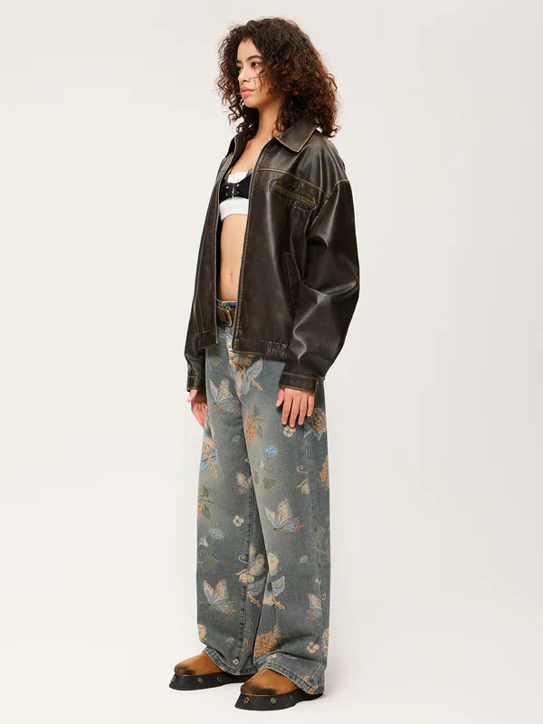 C&C PLANT FLOWER PRINT UNISEX PANTOLON