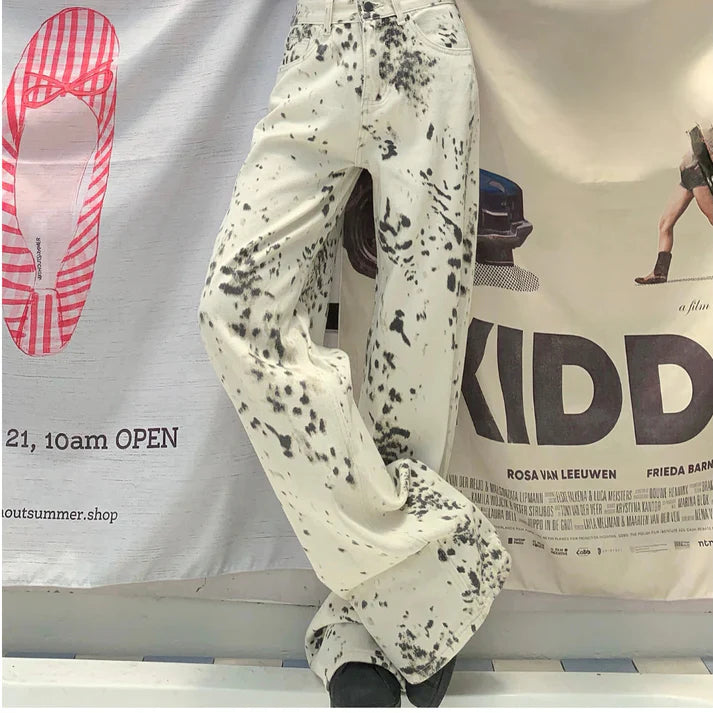 C&C BEYAZ LEOPAR BASKI STREETWEAR KADIN PANTOLON