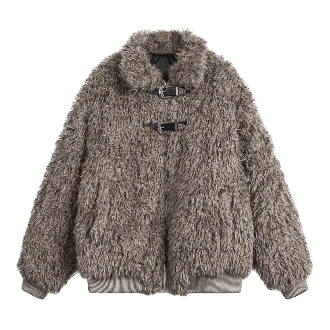 C&C METAL DÜĞMELİ KÜRK, DERİ TABANLI CEKET