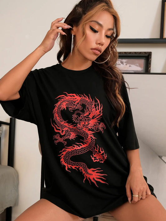 C&C RED DRAGON PATTERN PRINTED T-SHIRT