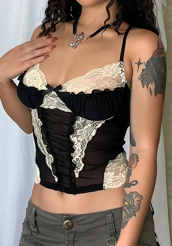 C&C LACE SHEER CROP