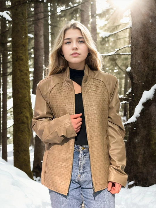 C&C Women's Mesh Leather Jacket - Cream