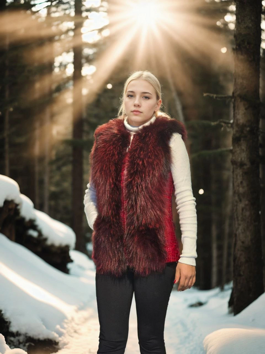 C&C Kadın Kolsuz Fermuarlı Yelek - Kırmızı