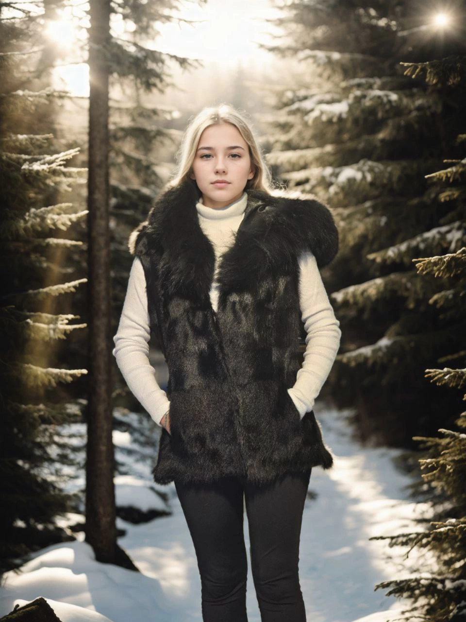 C&C Women's Sleeveless Hooded Vest - Black