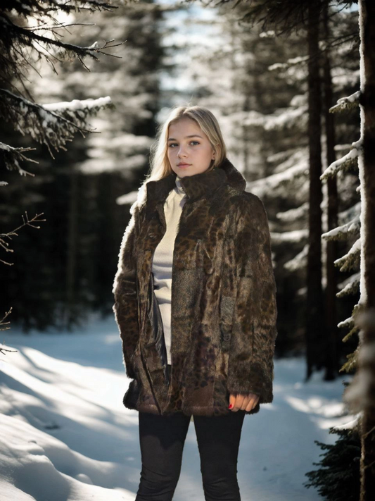 C&C Kadın Uzun Kollu Deri Ceket - Leopar