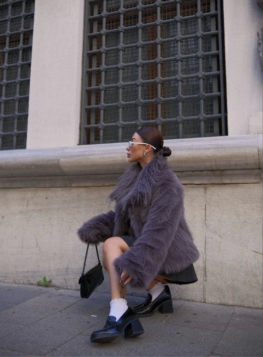 C&C Salaş Sakallı Yumuşak Dokulu Yakalı Cepli Suni Kürk - füme