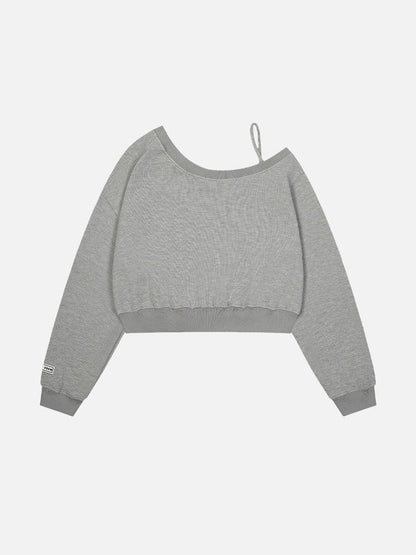 C&C HALF SHOULDER CROPPED KADIN SWEAT