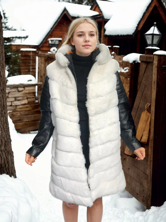 C&C Kadın Hakiki Deri ve Suni Kürk - Beyaz