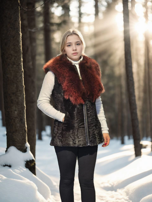 C&C Kadın Kolsuz Hakiki Kürk - Siyah