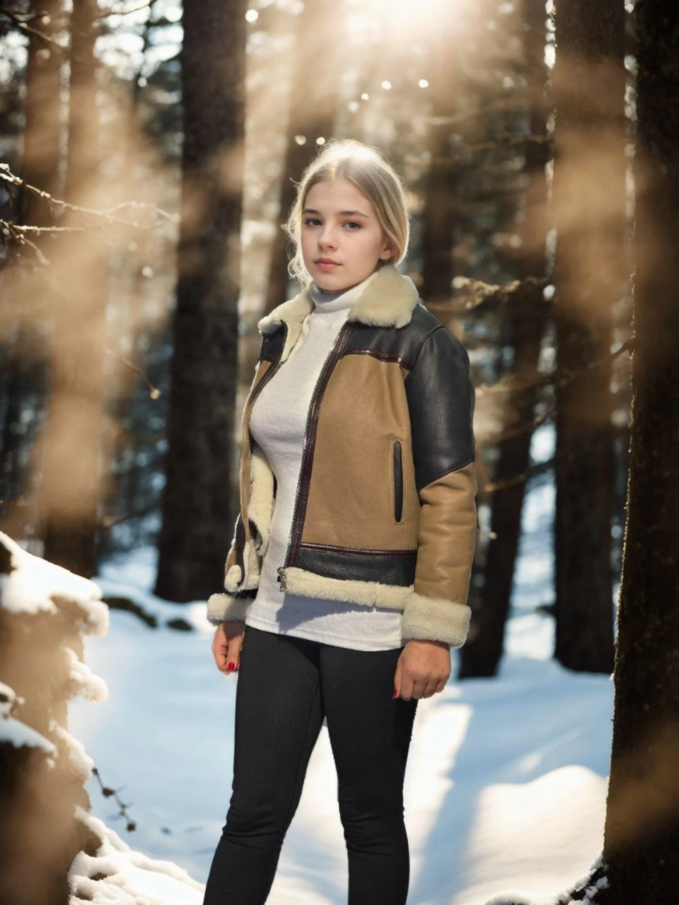 C&C Women's Long Sleeve Collared Genuine Fur Coat - Brown