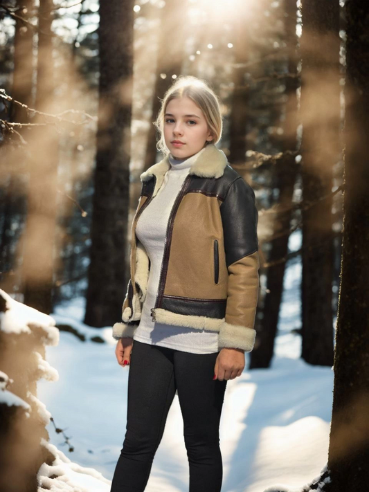 C&C Women's Long Sleeve Collared Genuine Fur Coat - Brown